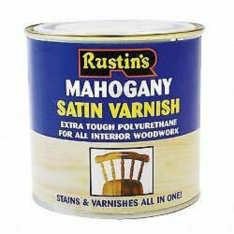 500ML RUSTINS POLY SATIN MAHOGANY VARNISH Middlewich